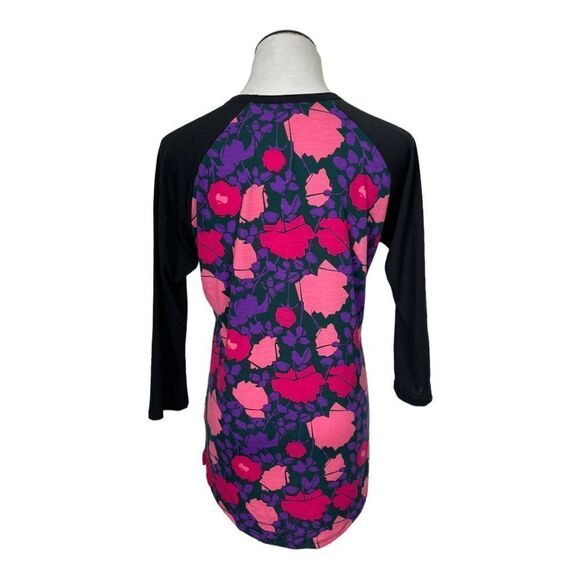 LuLaRoe Sz Small 3/4 Sleeves Baseball Tee Floral Purple Pink Raglan Top EUC - Picture 4 of 9